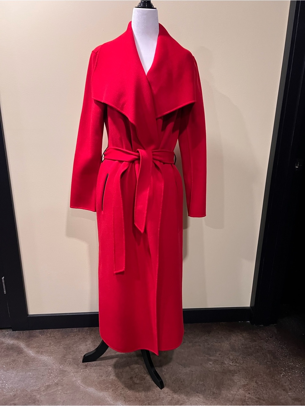 Mackage MAI Double-Face Bold Red Wool Wrap Trench Coat with Tie Belt